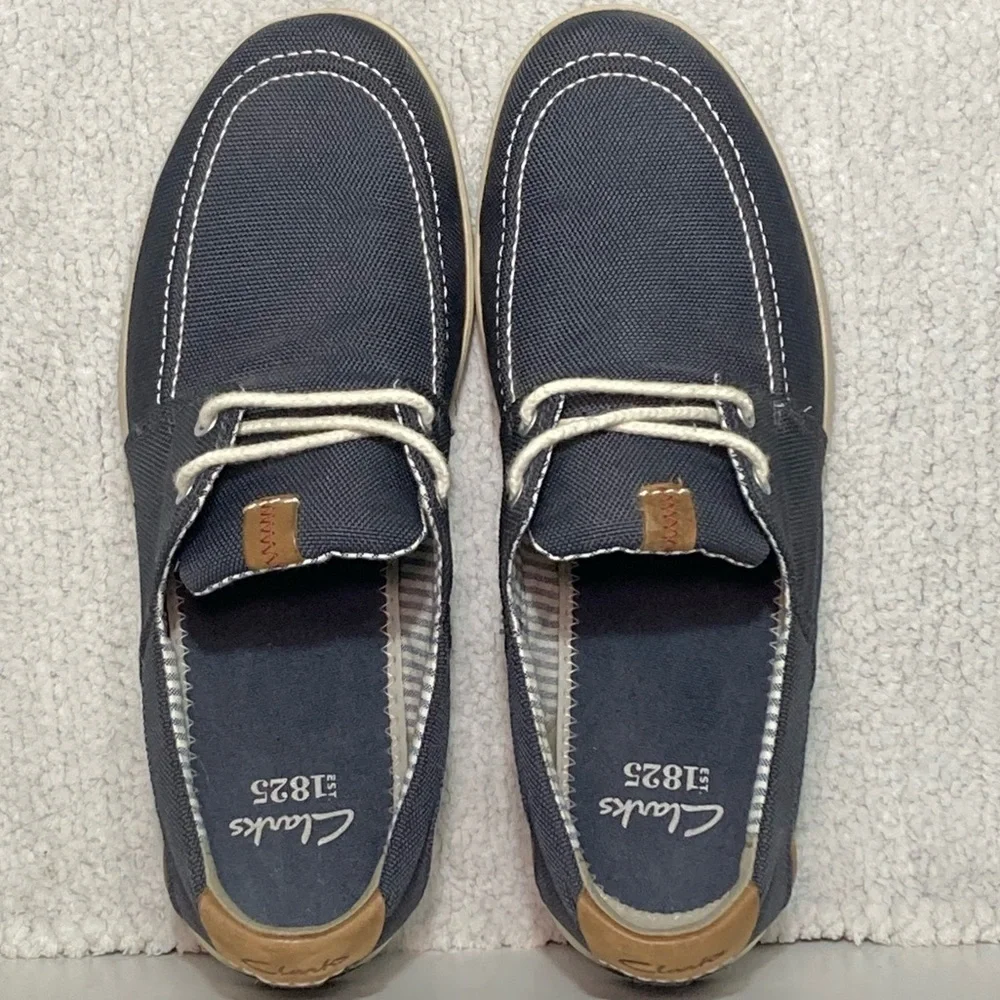 Clarks 1825 Men's Denim Blue Canvas Casual Deck Loafer Boat Shoes Size US 8.5 M